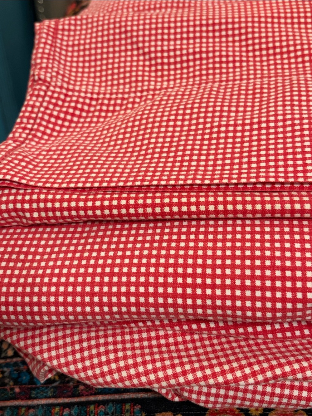 Vintage Ralph Lauren Home Red & White Gingham Twin Sheet Set Fitted Flat Case